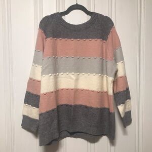 Weekend Suzanne Betro Women’s Plus Size Sweater Pink/Gray/Wht SZ-1X/2X
